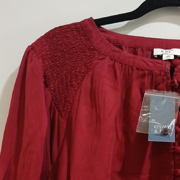 Crown & Ivy Rich Cranberry Red Blouse Sz 1x Long Sleeve New With Tag - Picture 4 of 9